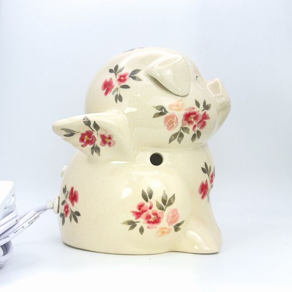 VTG. FLYING ANGEL PIG NIGHT LIGHT RED&PINK FLORAL CRACKLED FINISH WORKS GREAT. - Picture 5 of 10